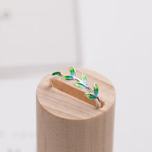 Load image into Gallery viewer, Green Leaf Handmade Creative 925 Sterling Silver Temperament Personality Fashion Female Trendy Resizable Opening Rings SRI028
