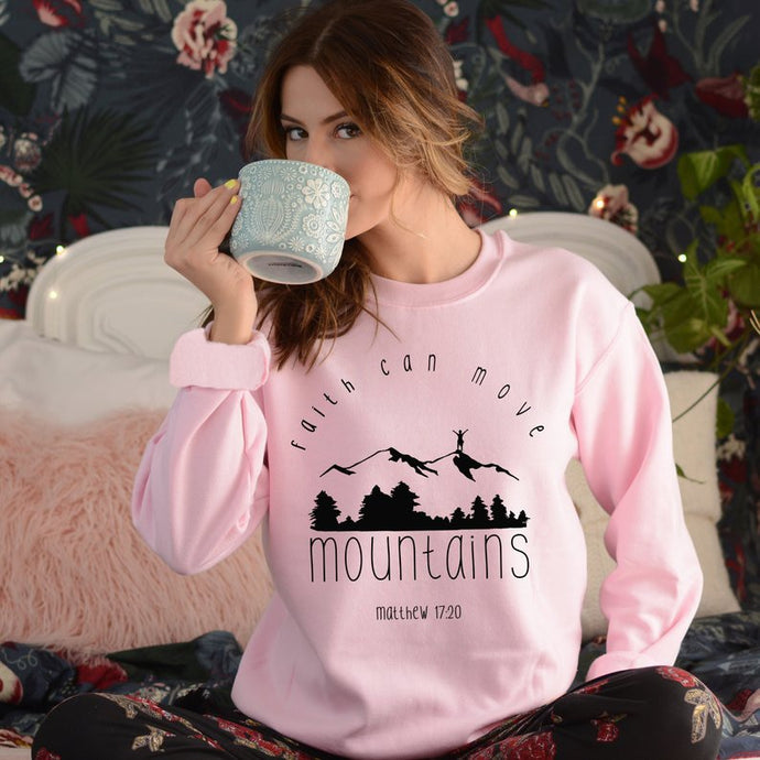 Faith Can Move Mountains Sweatshirt Hipster Faith Over Fear Christian Hoodies Pink Clothing O-Neck Long Sleeve Faith Slogan Tops DSers