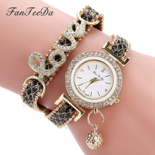 Load image into Gallery viewer, FanTeeDa Top Brand Women Bracelet Watches Ladies Love Leather Strap Rhinestone Quartz Wrist Watch Luxury Fashion Quartz Watch DSers
