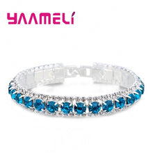 Lade das Bild in den Galerie-Viewer, Top Sale 925 Sterling Silver Bracelets Full AAA Zircon Austrian Crystal Femme Women Link Chain Jewelry Bangles 14 Colors
