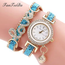 Load image into Gallery viewer, FanTeeDa Top Brand Women Bracelet Watches Ladies Love Leather Strap Rhinestone Quartz Wrist Watch Luxury Fashion Quartz Watch DSers
