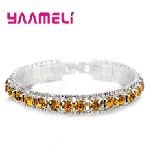Lade das Bild in den Galerie-Viewer, Top Sale 925 Sterling Silver Bracelets Full AAA Zircon Austrian Crystal Femme Women Link Chain Jewelry Bangles 14 Colors
