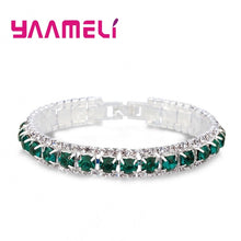 Lade das Bild in den Galerie-Viewer, Top Sale 925 Sterling Silver Bracelets Full AAA Zircon Austrian Crystal Femme Women Link Chain Jewelry Bangles 14 Colors

