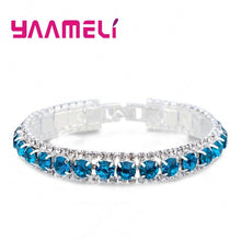 Lade das Bild in den Galerie-Viewer, Top Sale 925 Sterling Silver Bracelets Full AAA Zircon Austrian Crystal Femme Women Link Chain Jewelry Bangles 14 Colors
