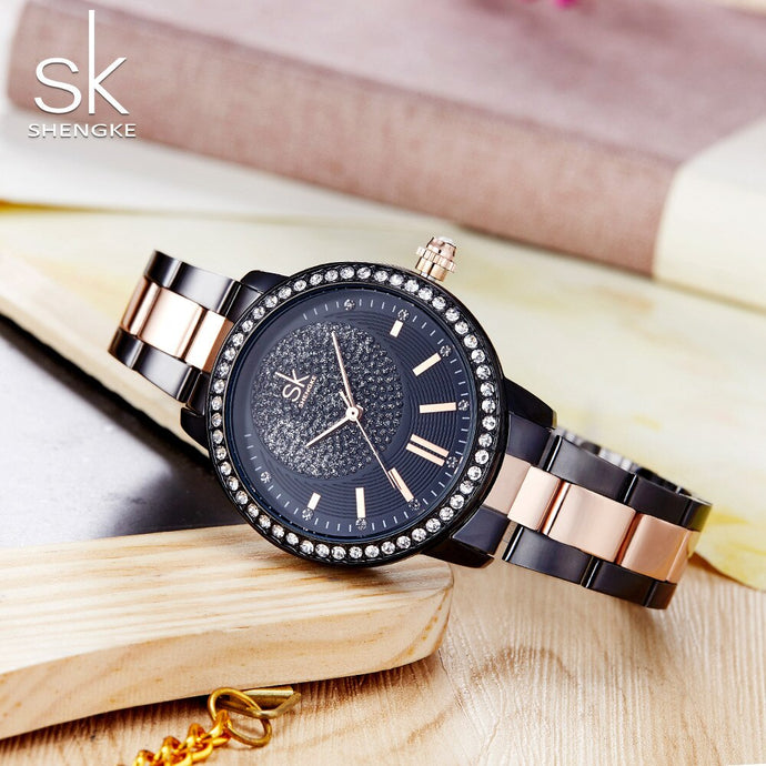 Shengke - Rose Gold/Black Crystal Luxury Female Quartz Wrist Watch OMG Shop Zone