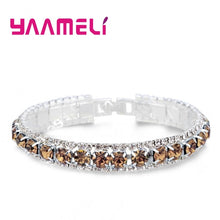 Lade das Bild in den Galerie-Viewer, Top Sale 925 Sterling Silver Bracelets Full AAA Zircon Austrian Crystal Femme Women Link Chain Jewelry Bangles 14 Colors
