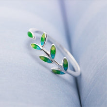 Load image into Gallery viewer, Green Leaf Handmade Creative 925 Sterling Silver Temperament Personality Fashion Female Trendy Resizable Opening Rings SRI028
