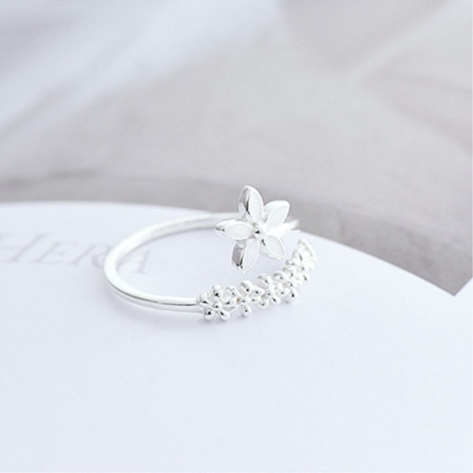 Fresh Flower 925 Sterling Silver Temperament Personality Literary Fashion Gift Korea Female Resizable Opening Rings SRI172 DSers