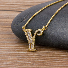 Lade das Bild in den Galerie-Viewer, Top Quality Initial Name Letter Necklace Gold 26 Letters Charm Pendants Micro Pave CZ Copper Chain Jewelry For Women Girls Gifts DSers
