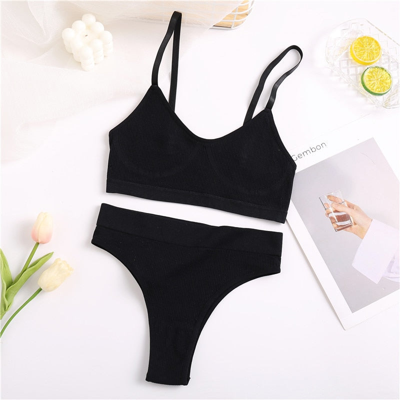 FINETOO Women Seamless Tops Panties Set Soft Wireless Bra Set Comfortable Bralette Brazilian Underwear Suit Girls Fitness Tops