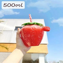 Lade das Bild in den Galerie-Viewer, Summer cartoon kawaii strawberry straw cup plastic cup lovely girl milk tea coffee cup student portable water cup water bottle DSers
