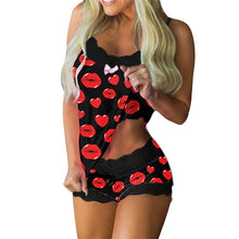Lade das Bild in den Galerie-Viewer, Spaghetti Strap Lace Pajama Set Sleeveless Trim Bowknot Pyjamas Sleep Shorts Set Lace Pijama Suit Sleepwear Women Sexy Nighties DSers
