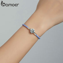 Load image into Gallery viewer, Two Color Lucky Bracelet -  925 Sterling Silver Purple Leather Bracelet Clover European for Women DIY Fine Jewelry
