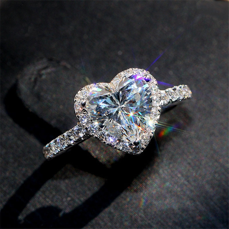 Heart Rings for Women S925 Silver Wedding Engagement Bridal Jewelry Cubic Zirconia Stone Elegant Ring DSers