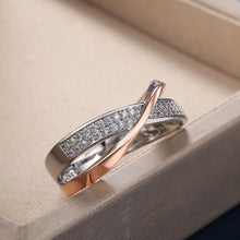 Lade das Bild in den Galerie-Viewer, Huitan Newest Fresh Two Tone X Shape Cross Ring for Women Wedding Trendy Jewelry Dazzling CZ Stone Large Modern Rings Anillos DSers
