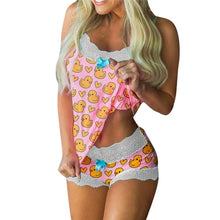 Lade das Bild in den Galerie-Viewer, Spaghetti Strap Lace Pajama Set Sleeveless Trim Bowknot Pyjamas Sleep Shorts Set Lace Pijama Suit Sleepwear Women Sexy Nighties DSers
