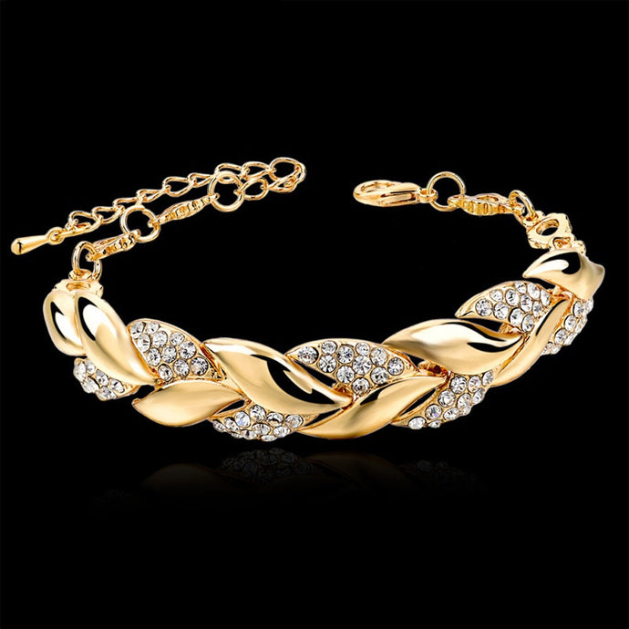 Luxury Gold Leaves Bracelet with Rhinestone Bohemian Style for Women Girls- Chain, Bangle, Simple, Fashion, Elegant DSers
