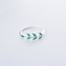 Load image into Gallery viewer, Green Leaf Handmade Creative 925 Sterling Silver Temperament Personality Fashion Female Trendy Resizable Opening Rings SRI028
