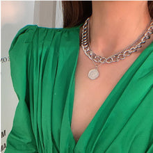 Load image into Gallery viewer, European and American retro portrait of exaggerated thick chain necklace double personality chain hip-hop neck chain short colla
