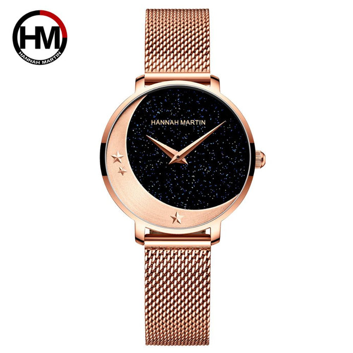 Moon Stars Night Flash Stainless Steel Wristwatch  Watches for Women OMG Shop Zone