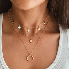 Load image into Gallery viewer, Collier Chain Necklace Multilayer Moon Alloy Metal Disc Gold Pendant Necklace For Women New Trend Female Jewelry Collar DSers

