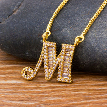 Lade das Bild in den Galerie-Viewer, Top Quality Initial Name Letter Necklace Gold 26 Letters Charm Pendants Micro Pave CZ Copper Chain Jewelry For Women Girls Gifts DSers
