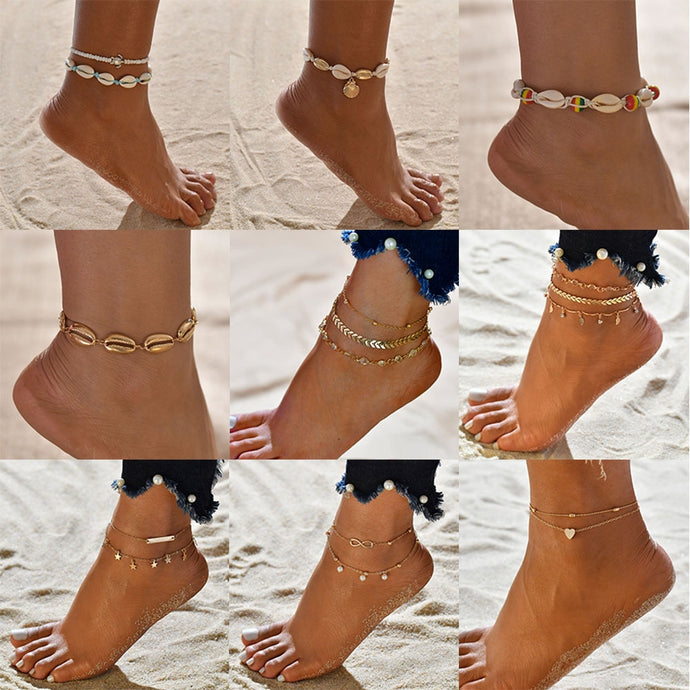 Female Bohemian Shell Heart Summer Anklets For Women Tortoise Ankle Bracelets Girls Barefoot on Leg Chain Jewelry Gift DSers