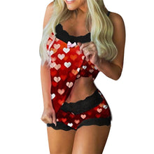 Lade das Bild in den Galerie-Viewer, Spaghetti Strap Lace Pajama Set Sleeveless Trim Bowknot Pyjamas Sleep Shorts Set Lace Pijama Suit Sleepwear Women Sexy Nighties DSers

