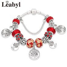 Load image into Gallery viewer, Dropshipping Tibetan Silver Tree of Life Fashion Bead Bracelet Green Leaf Floral Crystal Charm Bracelet &amp; Bangle Pulsera Jewelry DSers
