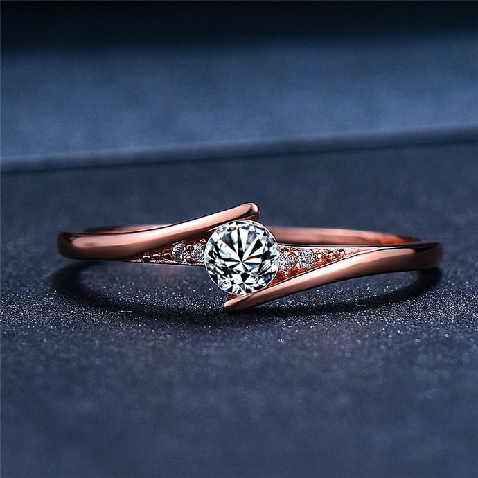 Luxury Female Small Round Stone Ring Promise Rose Gold Engagement Ring Boho Vintage Wedding Rings For Women DSers