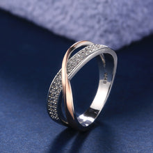 Lade das Bild in den Galerie-Viewer, Huitan Newest Fresh Two Tone X Shape Cross Ring for Women Wedding Trendy Jewelry Dazzling CZ Stone Large Modern Rings Anillos DSers
