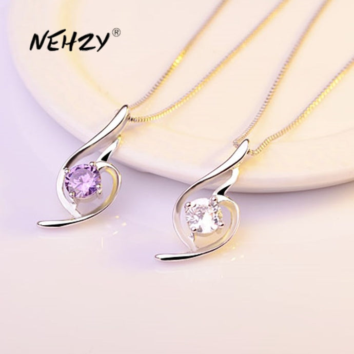 NEHZY 925 Sterling Silver New Woman Fashion Jewelry High Quality Purple Crystal Zircon Retro Simple Pendant Necklace Length 45cm DSers