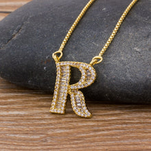 Lade das Bild in den Galerie-Viewer, Top Quality Initial Name Letter Necklace Gold 26 Letters Charm Pendants Micro Pave CZ Copper Chain Jewelry For Women Girls Gifts DSers

